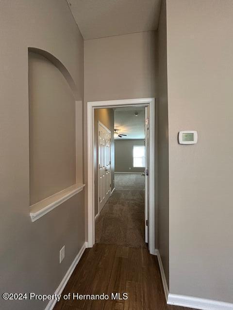 corridor with dark wood-type flooring