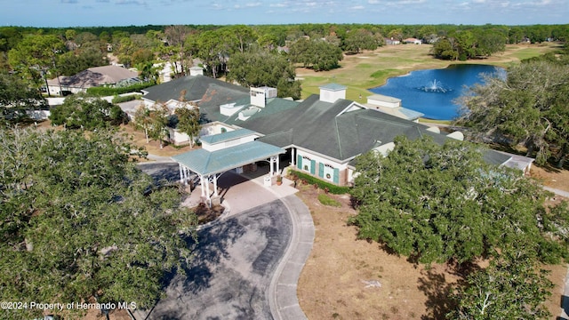 aerial view featuring a water view