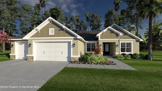 craftsman-style home with a front yard and a garage