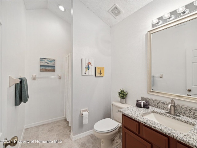 92 Randolph Ave, Spring Hill, FL 34606 - full bath with vanity, lofted ceiling, a shower with curtain, and tile patterned floors