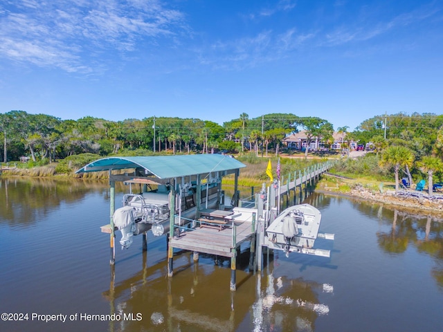 view of dock with a water view