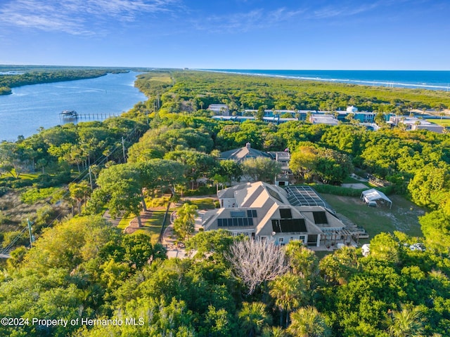 bird's eye view featuring a water view