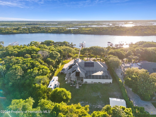 aerial view featuring a water view