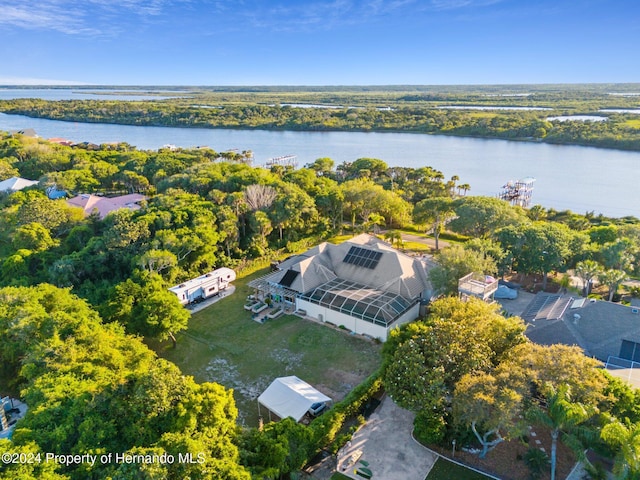 aerial view featuring a water view