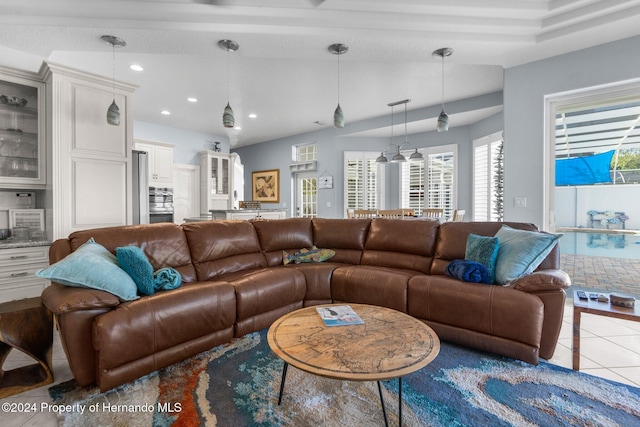 living room featuring light tile patterned floors