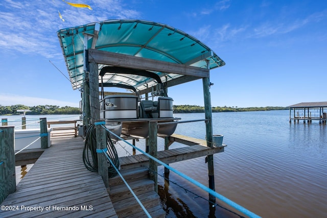 dock area featuring a water view