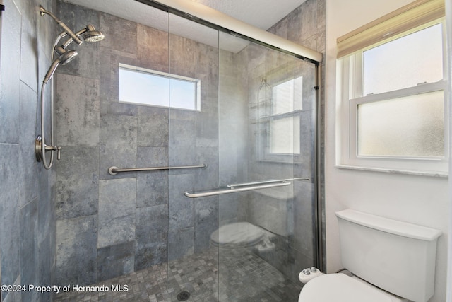 bathroom featuring an enclosed shower and toilet