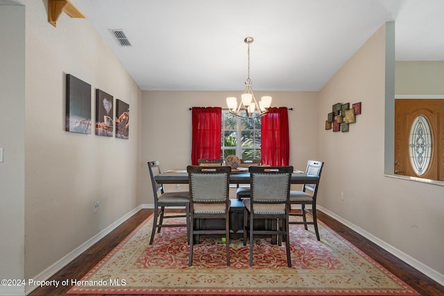 dining room featuring a notable chandelier and dark wood-type flooring