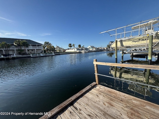 dock area with a water view