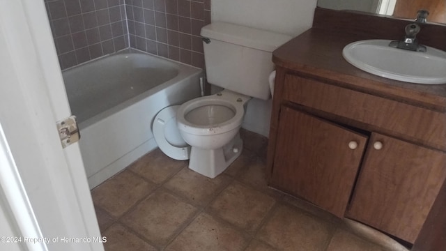 full bathroom with tile patterned flooring, shower / tub combination, vanity, and toilet