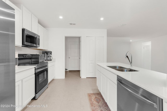 kitchen featuring white cabinets, sink, and appliances with stainless steel finishes