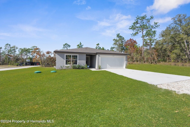 view of front facade featuring a front lawn and a garage