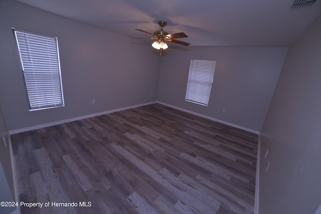 unfurnished room featuring hardwood / wood-style flooring and ceiling fan