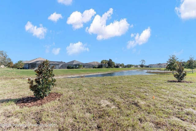 view of yard with a water view