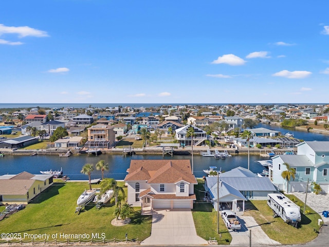 bird's eye view featuring a water view