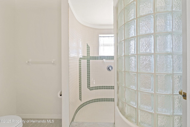 bathroom featuring toilet and walk in shower