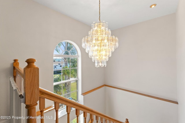 interior details with a chandelier