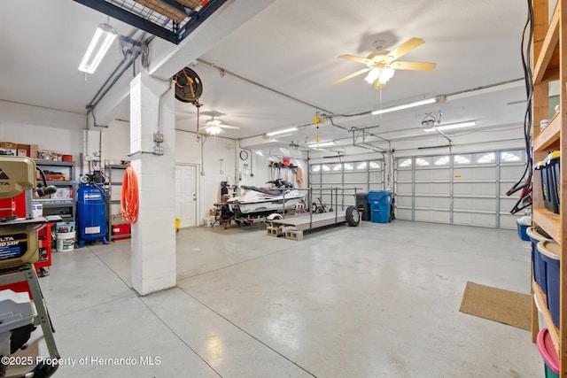 garage with ceiling fan