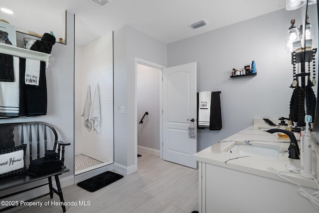 bathroom with vanity and walk in shower