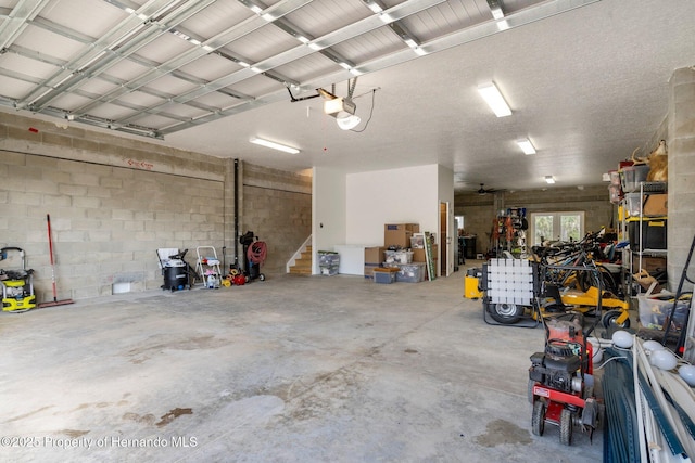 garage with a garage door opener