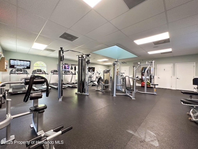 3337 Autumn Amber Dr, Spring Hill, FL 34609 - exercise room featuring a paneled ceiling