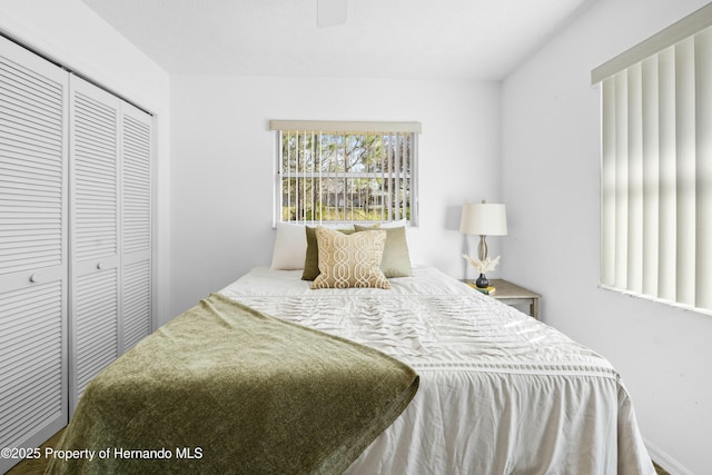 bedroom with a closet and ceiling fan