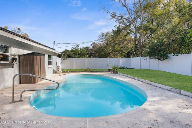 view of pool with a yard and a patio