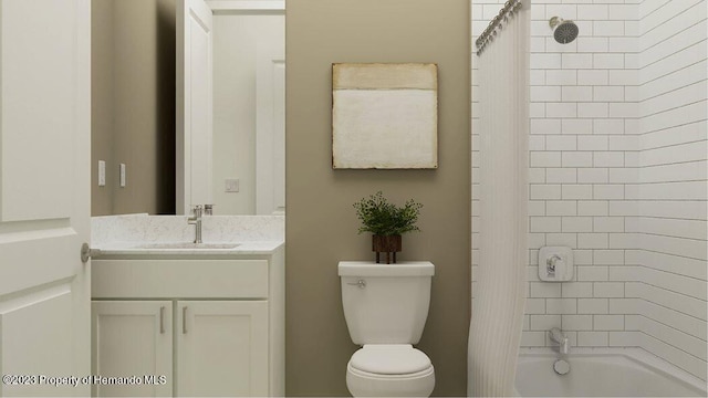 full bathroom featuring shower / tub combo, vanity, and toilet