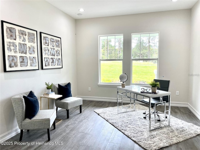 office area featuring dark wood-type flooring and a wealth of natural light