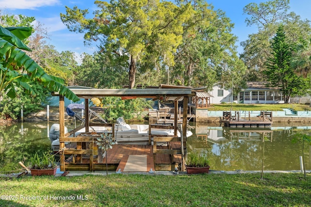 view of dock with a water view