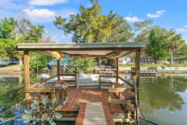 dock area with a water view