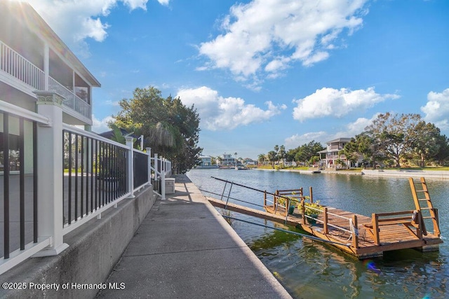 dock area with a water view