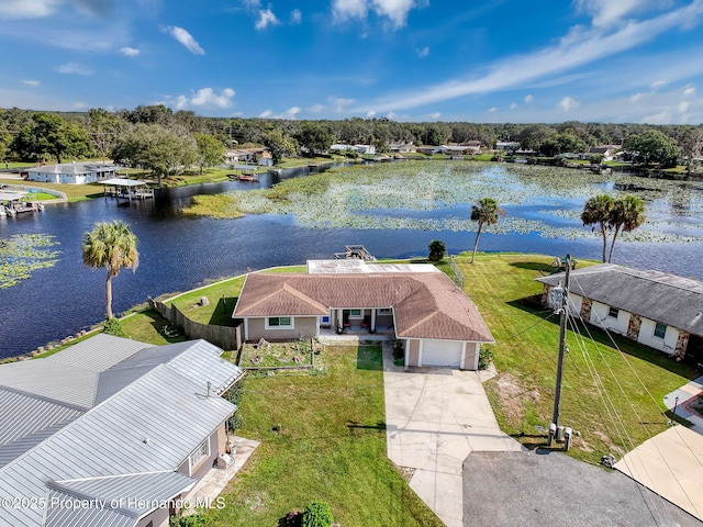 aerial view with a water view