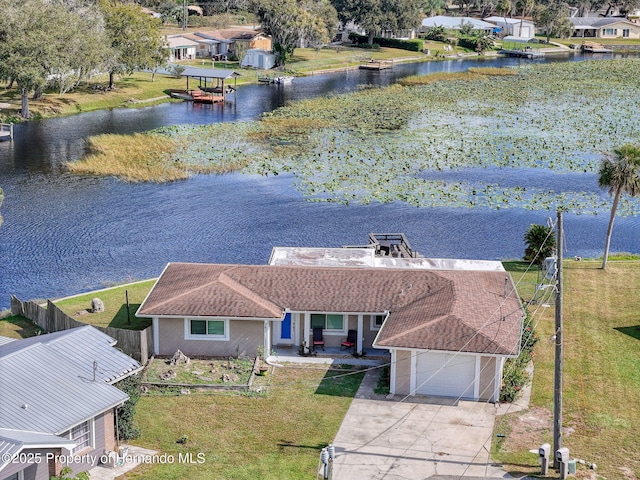 aerial view with a water view