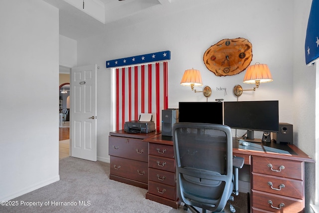 view of carpeted home office