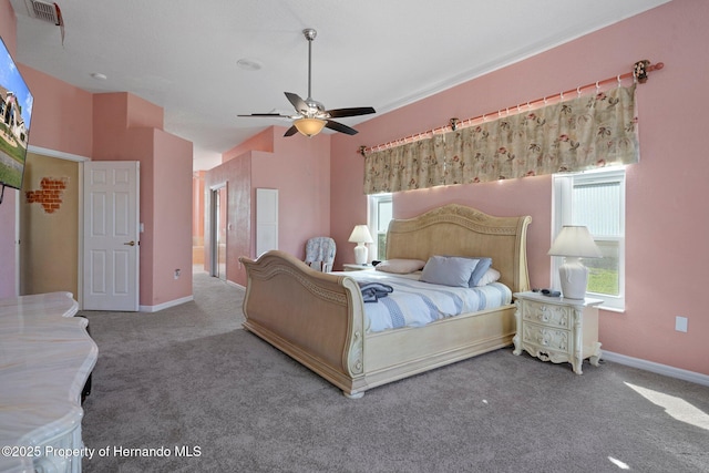 bedroom featuring ceiling fan and carpet flooring