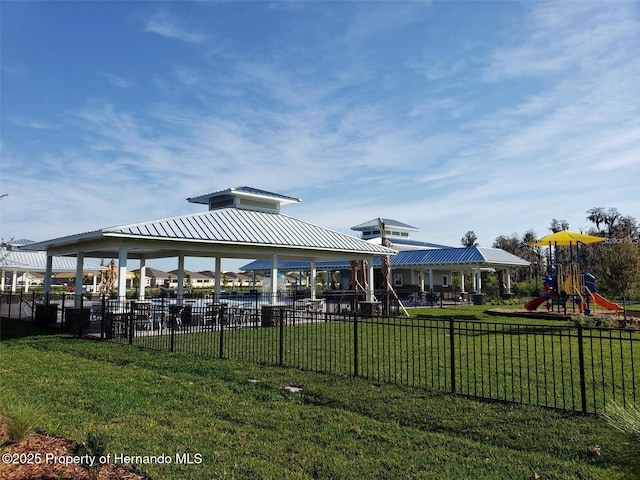 surrounding community with a gazebo, a playground, and a lawn