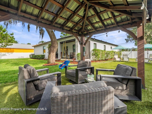 view of patio / terrace with a gazebo and outdoor lounge area