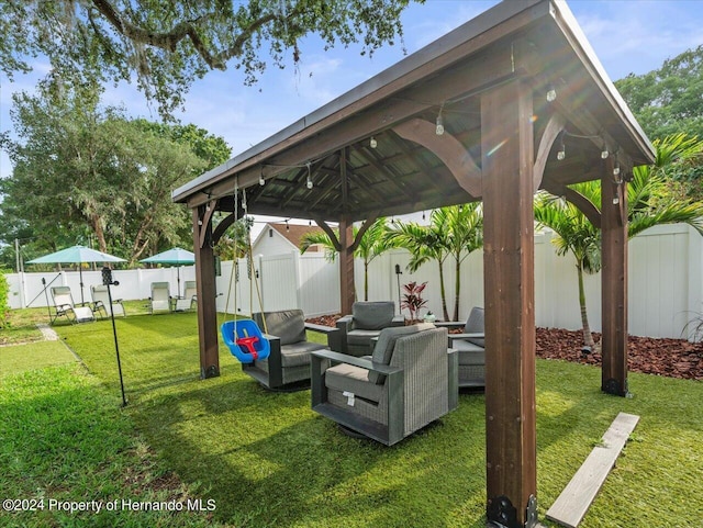 view of patio featuring a gazebo and outdoor lounge area