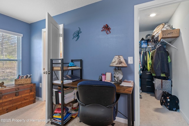 view of carpeted home office