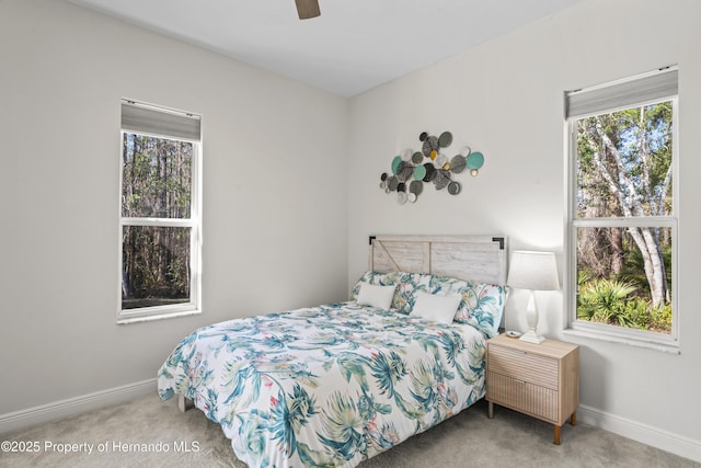 bedroom featuring carpet floors and ceiling fan