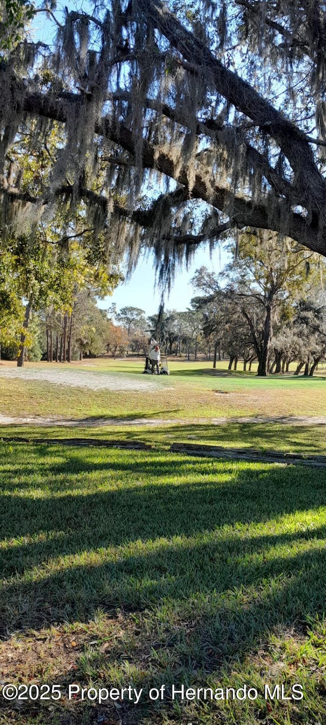 view of property's community with a lawn and a water view