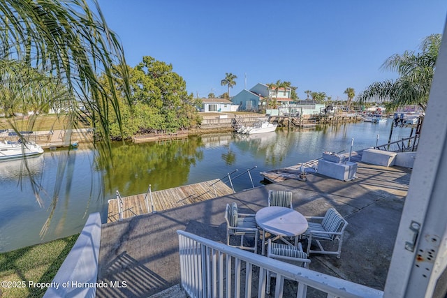 dock area with a water view