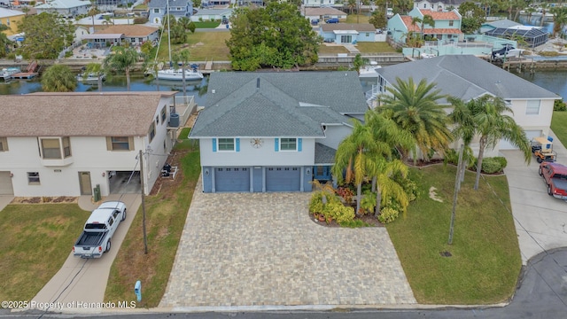 bird's eye view featuring a water view