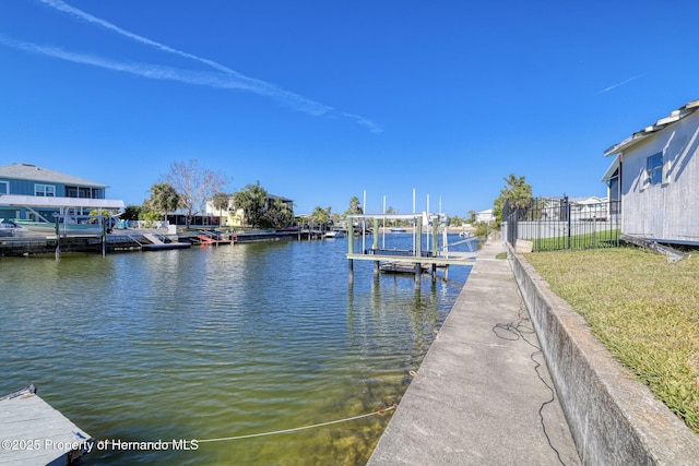 view of dock with a water view