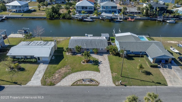 aerial view with a water view