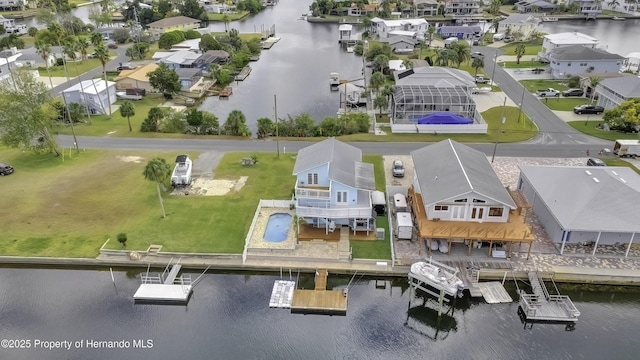 aerial view featuring a water view