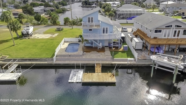 bird's eye view featuring a water view