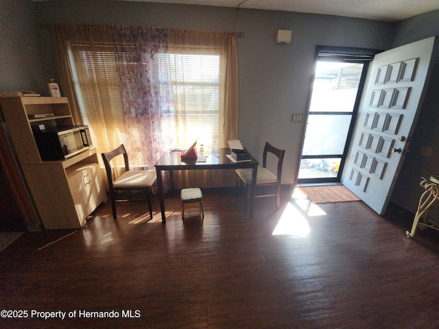 dining space featuring dark hardwood / wood-style flooring