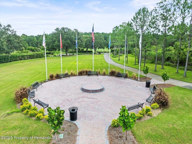 view of property's community with a yard